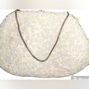 La Regale Vintage Beaded Off White Evening Clutch Purse